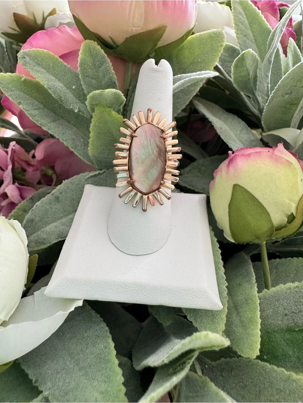 Kendra Scott Gold Sunburst Ring with Iridescent Opal